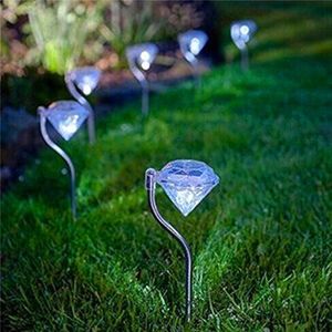 Luce solare a LED per prato a forma di diamante Luci da giardino bianco / bianco caldo / RGB Prato Percorso Percorso Palo Lanterne Lampade da esterno