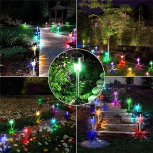 Luces solares LED Lámpara de césped solar Jardín de acero inoxidable Lámpara de pasillo impermeable al aire libre Jardín al aire libre Lámparas solares de colores con energía solar luces de energía solar con batería