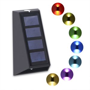 Lámpara Led de pared con arandela Solar, luces para valla IP65, impermeables, para jardín al aire libre, 7 colores, luces decorativas para escaleras y Patio Exterior