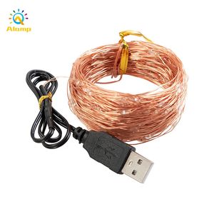 Tira de luces LED alimentada por USB, luces de hadas de alambre de cobre plateado, 10M, 20M, cuerdas multicolores para boda, hogar, vacaciones, decoración Xms