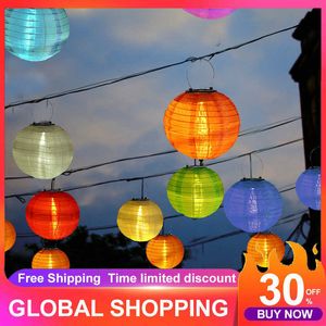 LED Strings 30cm LED Solaire Suspendu Guirlande Lumineuse En Plein Air Étanche Vacances Festival Lanterne Chinois Célébration Lampe Jardin Décor P230414