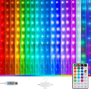 LED Strings Party 3X3M 300 LED Cortina de ventana Luces de cadena Al aire libre RGB Cambio colgante Luz de cortina de hadas para dormitorio Bodas Pared Decoración de Navidad HKD230919