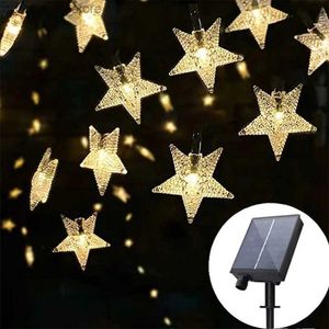 Cordes LED Solar Star String Lights 8 modes Twinkle Fairy étanche Garlande pour les jardins extérieurs Porceau de Noël Fence Decor YQ240401