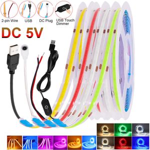 Bandes LED 5V COB LED Strip Light High Bright 320LEDs / m Linear Flex COB Light Tape Rouge Vert Bleu Jaune 3000-6500K pour éclairage de décoration de chambre P230315