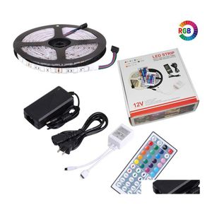 Led Strips Led Strip Light Dc 12V Flexible Diode Ribbon Tape Smd 5050 Rgb 24Key 44Key Fl Set Power Ip65 Ip20 5M Lighting Drop Delive Otnj8