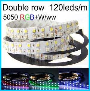 Bandes LED Lumière RGBW Double Rangée DC 12V / 24V SMD 5050 Lumières Flexibles RGB + blanc / blanc chaud non étanche 5M bande led rgb 120LEDS