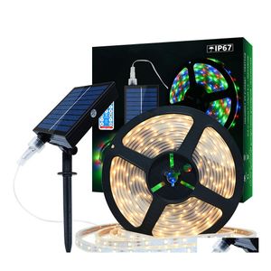 Led Strips Solar Strip Light 5M 240 Led / 10M 560 Avec 8 Modes Christmas Colorf Fairy Lights Outdoor Ip67 Waterproof Patio Garden Deco Dhjid