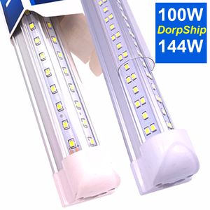 Tubo LED 8FT Shop Light Fixture 144W Refrigerador Puerta Congelador Bombillas 2ft 4ft 5ft 6ft Forma de V Lámparas integradas Blanco suave 6500K High Bay Bar Iluminación