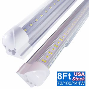 Luces de tubo LED 144W 8Ft 4Ft 72W Integrado T8 SMD2835 110lm / W Cubierta transparente de alto brillo AC 110V Enlazable Low Bay Shop Luces montadas en el techo de la pared OEMLED