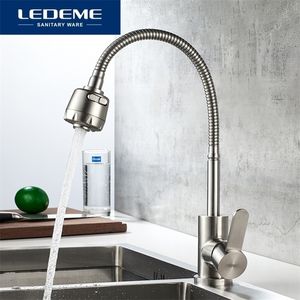 Ledeme Kitchen Freucet Single Many fregadero 360 grados Pout rotatable Pull batidora Toque Deck Faucets de cocina montada L74304 T200424