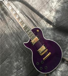 Guitare électrique LP violette gauche, guitare électrique en érable flamme, matériel doré de haute qualité 7872482