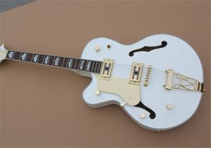 Zurdo Custom Shop White Falcon Jazz Guitarra eléctrica G6136 Cuerpo hueco Diapasón de palisandro Hardware dorado