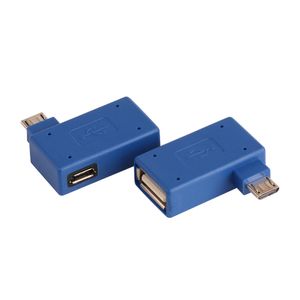 Connecteur d'adaptateur hôte Micro USB2.0 OTG Rechargeable à virage à gauche avec alimentation USB pour tablette de téléphone portable bleu