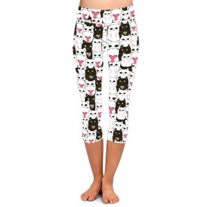 Leggings LETSFIND 3D Gato Negro y El Gato Blanco con El Corazón Impresión Digital Pantalones De Mujer Cintura Alta Suave Fitness Stretch Capri Leggings