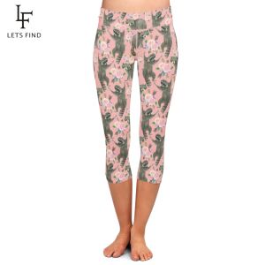 Leggings LETSFIND, recién llegado, pantalones rosas con estampado de dibujos animados de mapache y flores en 3D, Legging Capri cómodo para mujer, cintura alta