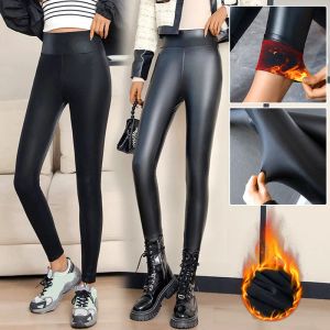 Leggings minceur de molleton en toison puggings en cuir femme sexy d'hiver automne