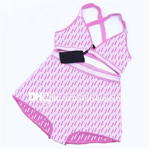 Conjunto de Bikini de punto de ocio, traje de baño con estampado de letras completas, ropa de playa para mujer, traje de baño suave para mujer con etiquetas