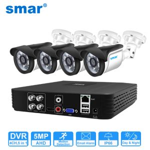 Lens SMAR 4CH CCTV System 5MP 1080p AHD Kit de caméra 5 en 1 Système de surveillance vidéo