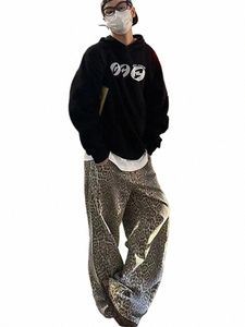 Léopard Jeans Hommes Casual Lâche Taille Haute Fi Américain Street Pantalon Homme 2024 Printemps Doux Jambes Larges Hip Hop Vintage Pantalon Garçon 791k #