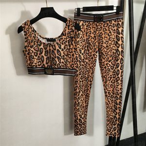 Leopard Print Sling Vest Leggings Yoga Tenget Women Fashion Tracks Parving Metal Badge Tank Sport Pantalon Two Piece