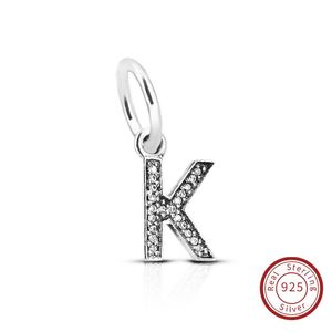 Letter K Authentic 925 Sterling Silver Jewelry Crystal A-Z Letter Pendant Charms Fit For Pandora Original Bracelet & Necklace791323CZ