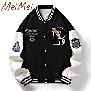 Letra P abrigo de béisbol de moda Color a juego a rayas cuello alto chaqueta para hombre brazalete Retro personalizado para hombres 240113