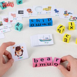 Bloque de ortografía de letras, juego de tarjetas Flash, palabras en inglés, rompecabezas educativo de aprendizaje temprano para bebés y niños, juguete de madera Montessori 240124