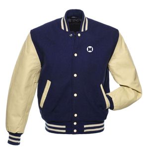 Letterman Color azul marino lana cuero Streetwear abrigo béisbol Varsity Lettermen chaqueta 16