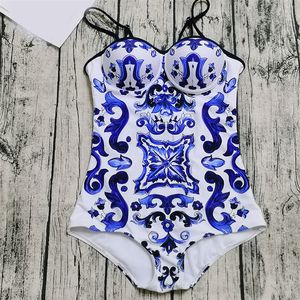 Traje de baño de mujer con estampado de letras Push Up Traje de baño de una pieza Trajes de baño acolchados de playa de verano sexy