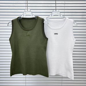 Camisetas sin mangas bordadas para mujer, camisetas sin mangas de diseñador de lujo tejidas en blanco y verde, camisetas informales de verano para uso diario