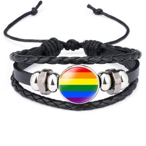 LGBT Gay Pride Bracelet En Cuir Pour Femmes Hommes Arc-En-Verre Cabochon Charme Tressé Corde Wrap Bracelet Bracelet De Mode Bijoux Cadeau