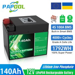 Batterie LiFePo4 12V 140Ah 100Ah, cellule Grade A intégrée 4S 12.8V BMS 200Ah 240Ah 360Ah, batterie au Lithium solaire Rechargeable, sans taxe