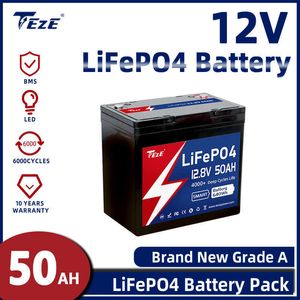 Batería LIFEPO4 12V 50AH Bulit-In BMS LED Display 6000 Ciclo para RV Campers Cart de golf Off-Road Off-Grid Solar Wind Free