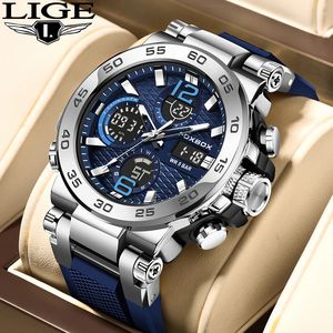 LIGE luxe affichage LCD hommes montres lumineux Sport homme montre étanche militaire Quartz mâle horloge Relogio Masculino 240227