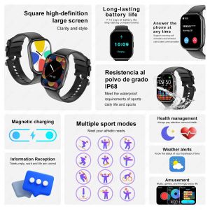 Lige Smartwatch de 2.01 pulgadas Bluetooth Watch for Men Women Fitenss Monitoreo saludable Relogal