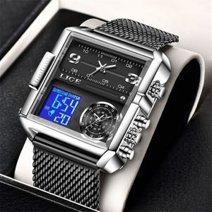 Reloj LIGE para hombre, marca superior, reloj de pulsera analógico de cuarzo deportivo cuadrado de lujo para hombre, resistente al agua, militar, Digital es creativo 220212218B