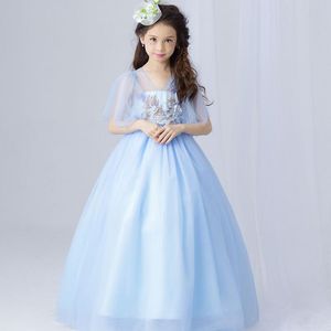 Fleur bleu clair robe fille élégante tulle tulle dentelle fille robe de mariée de mariée longueur de la cheville appliques perle enfants garçons robe de promesse première communion robes de communion