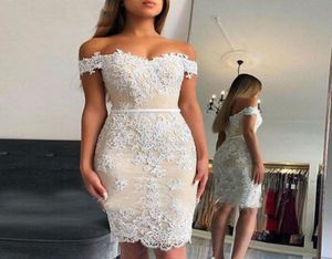 Vestidos de cóctel con cuentas de champán ligero hasta la rodilla apliques de encaje blanco corto vestido de fiesta ajustado para mujer 5737367