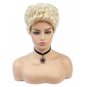 Pelucas cortas doradas claras para mujeres negras Peluca de pelo sintético resistente al calor con flequillo Cosplay pelucas rubias