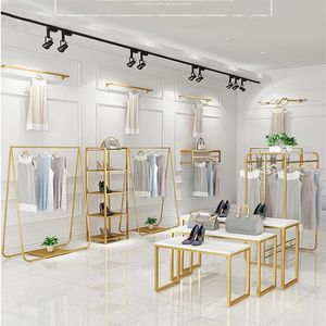 Light luxury clothing display rack Commercial Furniture women's cloth store racks upper floor type side hanging show shelf218n