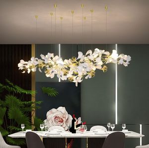 Lampes suspendues de luxe légères lustres de branches d'or avec des feuilles de porcelaine lustre intérieur décor à la maison lustre salon