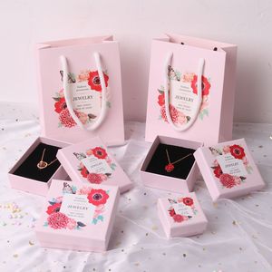 Caja para pendientes y anillos de joyería, Color rosa claro, tapa y bandeja creativas, cajas para anillos, exhibición de joyería y pendientes, caja para paquete de collar