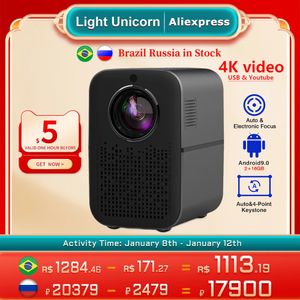 Light Unicorn M6 PRO 1080P LED 4K Vidéoprojecteur Android 6000 Lumens 5G Wifi Beamer Auto Focus Home Cinema Smartphone Bluetooth 240112
