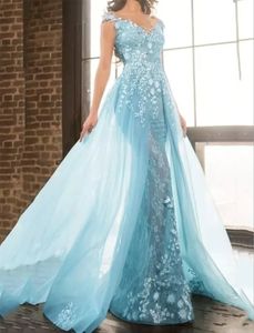 Vkiss Blue Sweet-Coute Neck Prom Robe Bablier Back Bracks Formed High Forme Formesting Party Gowns Vestido
