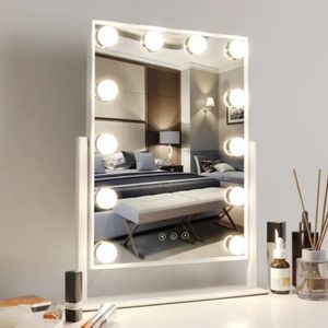 Miroir de courtoisie éclairé avec ampoules LED à intensité variable et miroirs cosmétiques de maquillage avec lumière