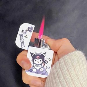 Lighters Miniso mignon Kuromi Cinnamoroll Red Flame Flame Windproof Light Cigarette Lighters Gadin Smoker Gadget for Men and Women Gift T240422