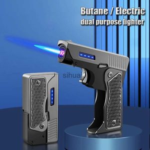 Briquets Nouveau coupe-vent gaz-électrique Plasma Type C USB rechargeable briquet cadeau hommes pliant pistolet Butane torche Turbo Jet flamme allume-cigare 240325