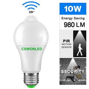 Ampoule d'éclairage B22 E27 PIR Capteur de mouvement PIR Design d'aluminium LED Night Light 10W 85-265V Lampe pour Balcon Corridor Path Jardin