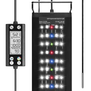 Lightings Luz programable para acuario con monitor LCD y termómetro para plantas acuáticas, función de memoria, lámpara LED de ciclo 24/7