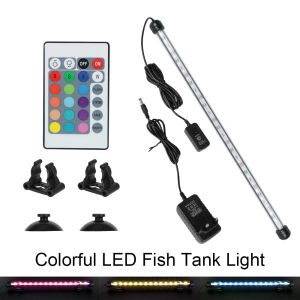 Éclairages Télécommande Aquatique Bulle d'air Lumières Fish Tank Light Bar EU Plug Étanche 5050 RGB LED 28 cm 48 cm Aquarium Lampe Submersible
